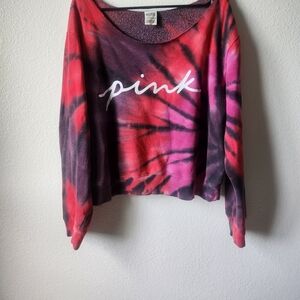 PINK Victoria's Secret Red and Purple Tie-Dye Sweatshirt